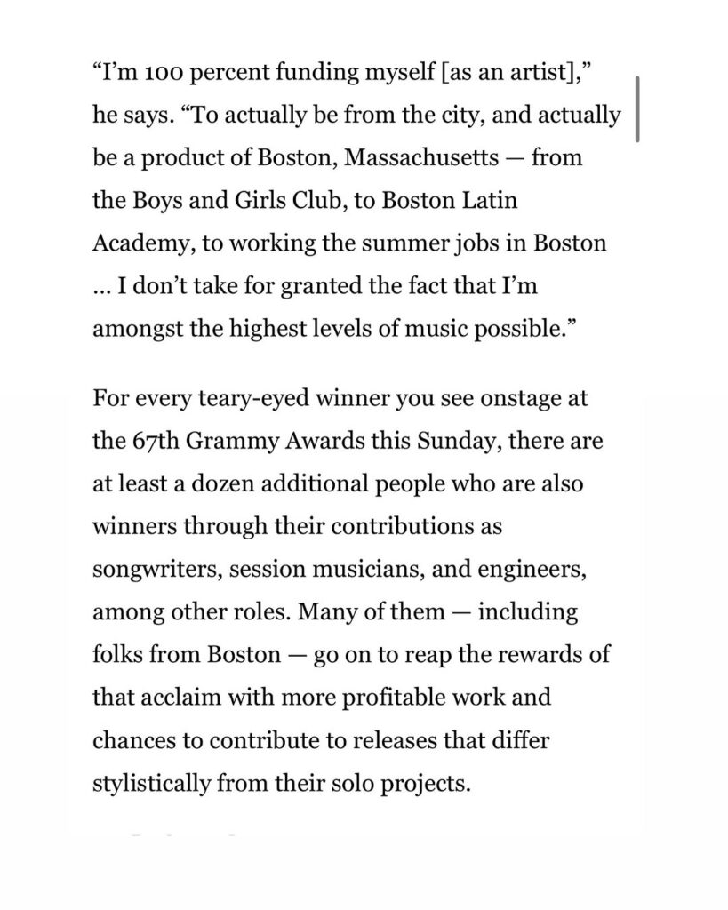 Boston Globe Highlights Clark D's Grammy Nominations and Dual Impact in Music.