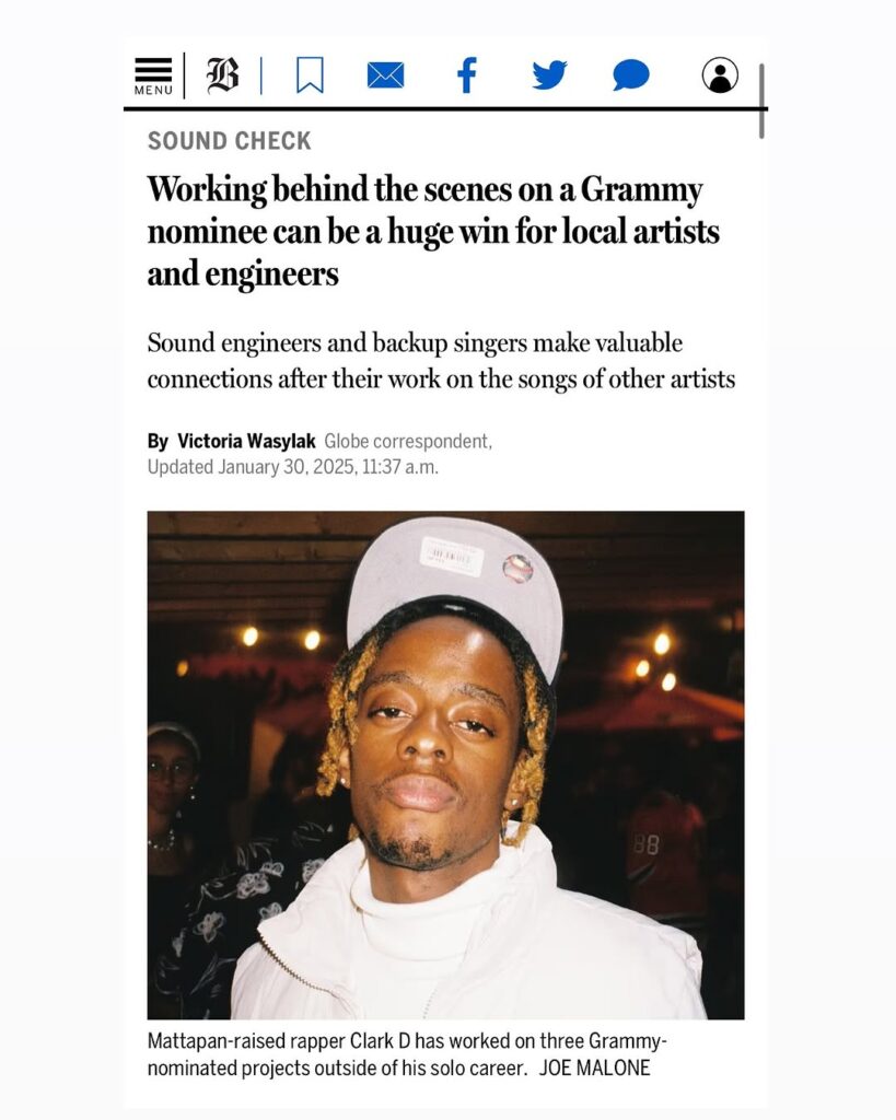 Boston Globe Highlights Clark D's Grammy Nominations and Dual Impact in Music.