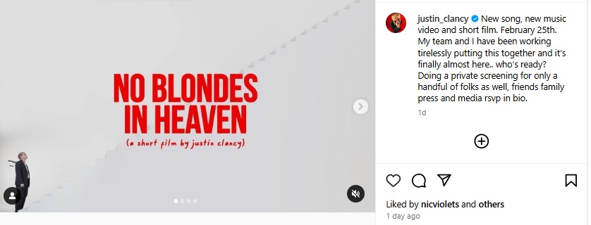 Justin Clancy Teases New Project No Blondes In Heaven, Announces Private Screening.