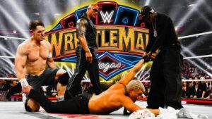 Travis Scott And Cody Rhodes Trade Blows At Wrestlemania, With Travis Costing Cody The Championship.