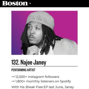 Najee Janey Recognized Among Boston’s Most Influential People in 2025 By Boston Magazine.