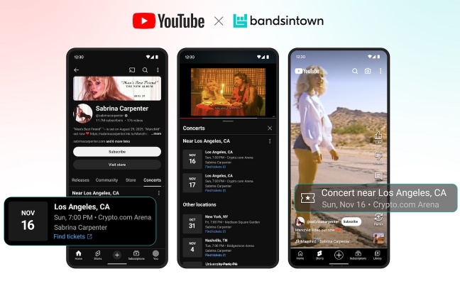 Bandsintown Becomes Exclusive Concert Listing Partner for YouTube and YouTube Music.