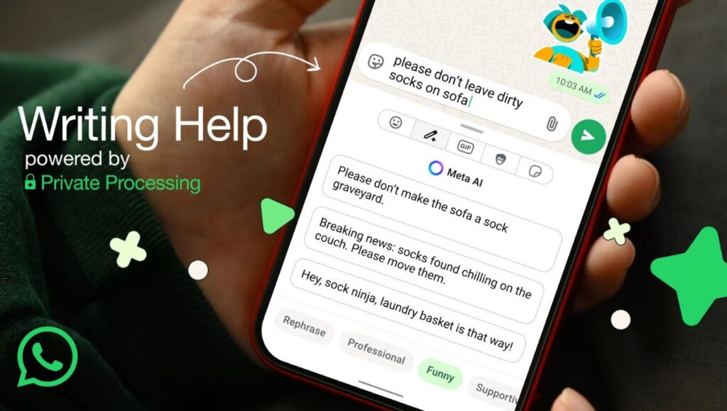 WhatsApp Introduces Writing Help Tool to Adjust Message Tone and Rephrase Text.