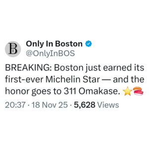 Chef Wei Fa Chen’s 311 Omakase Becomes Boston’s First Michelin-Starred Restaurant